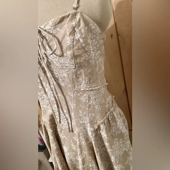 NEW NWT Anthropologie Corset Seamed Mini Cotton Linen Beige Flower Floral Dress - Picture 5 of 12